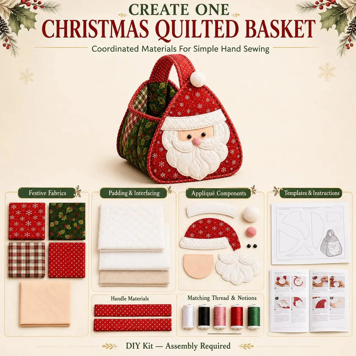 Christmas Character Quilted Carry Basket DIY Kit