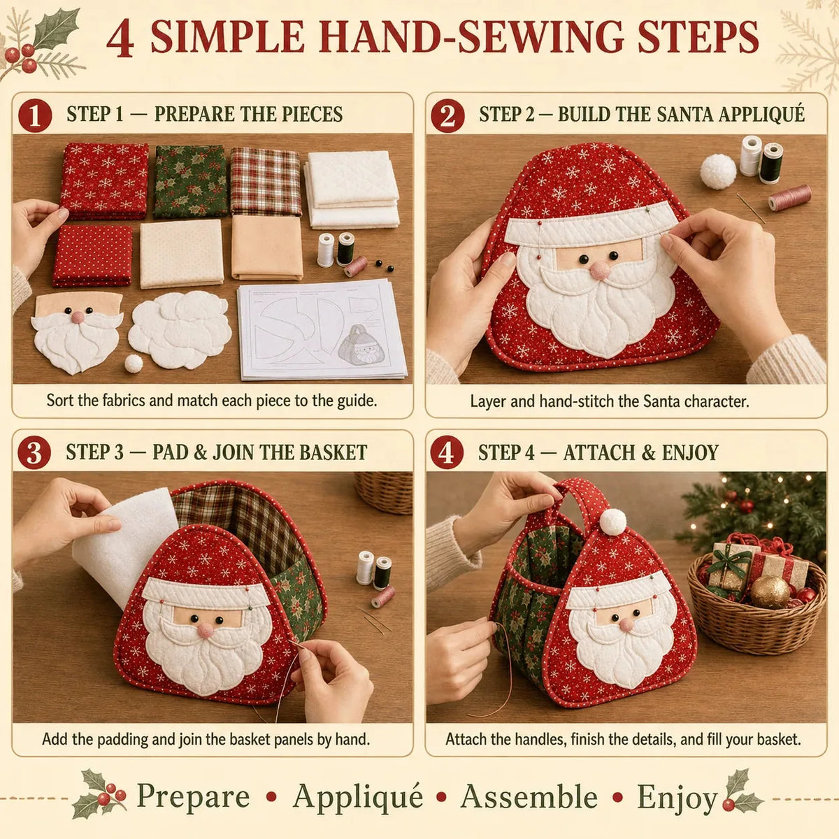 Christmas Character Quilted Carry Basket DIY Kit