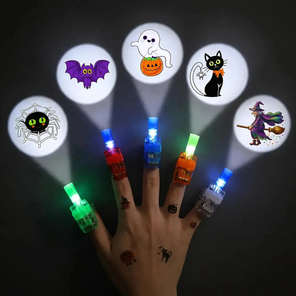 Halloween LED Finger Projector Rings – 20-Piece Party Set