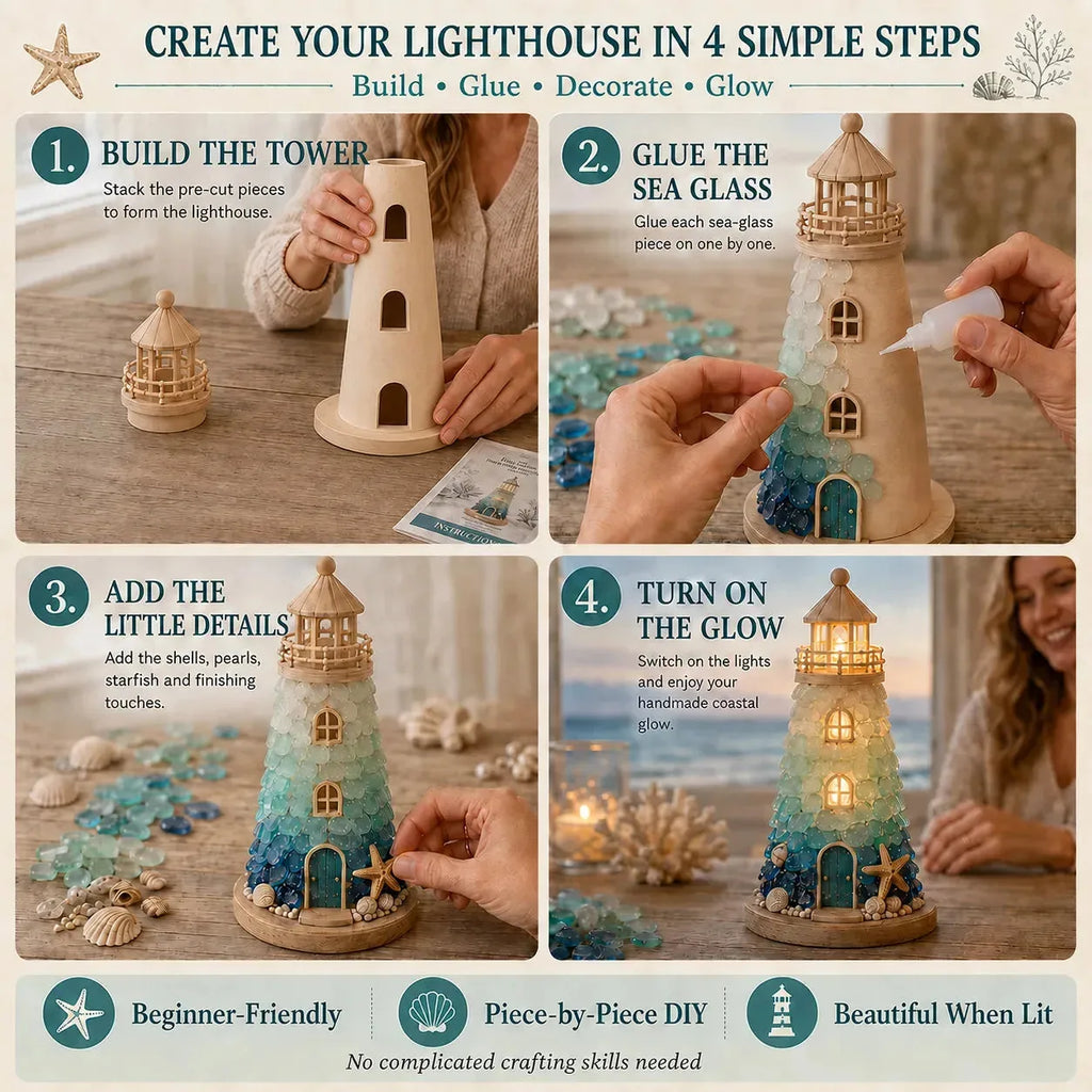 DIY Light-Up Sea Glass Lighthouse Craft Kit – 15 Designs