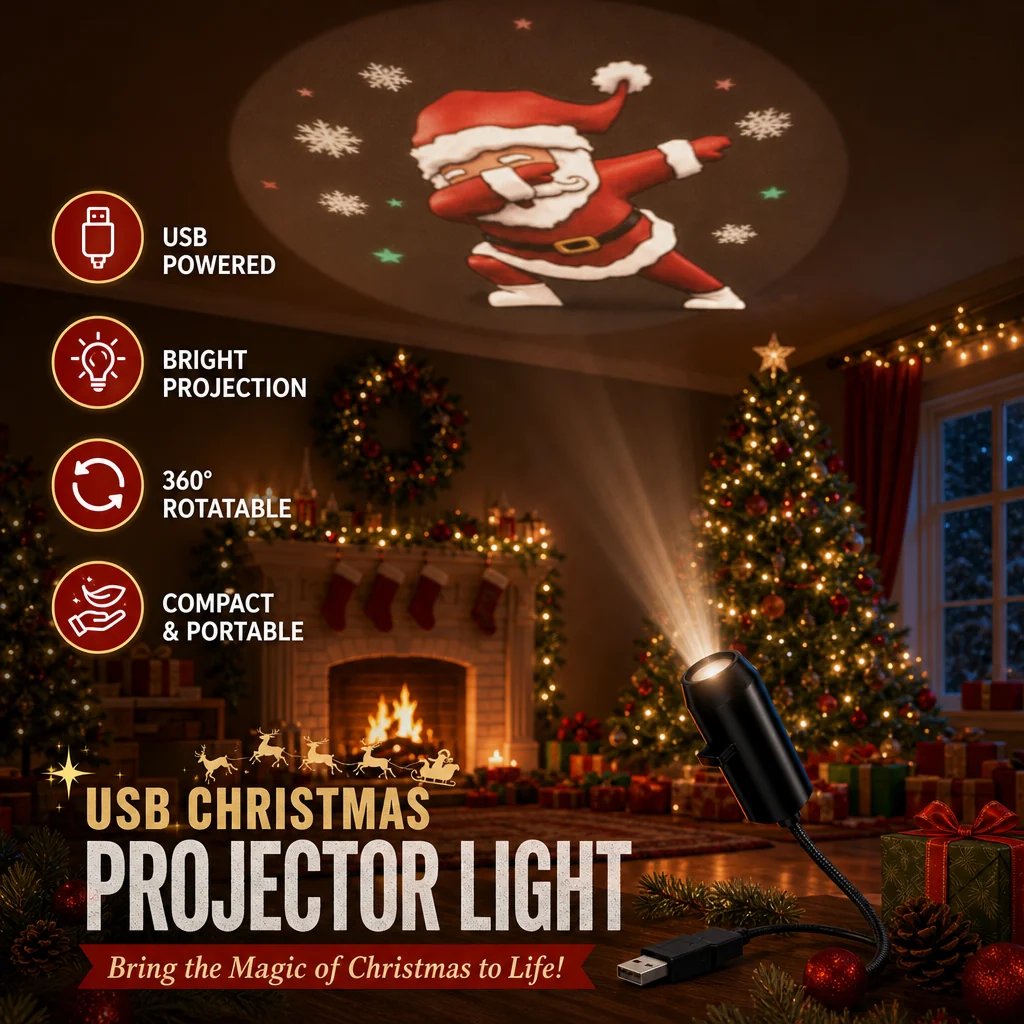 Plug-and-Play Christmas Projector with 10 Festive Scenes