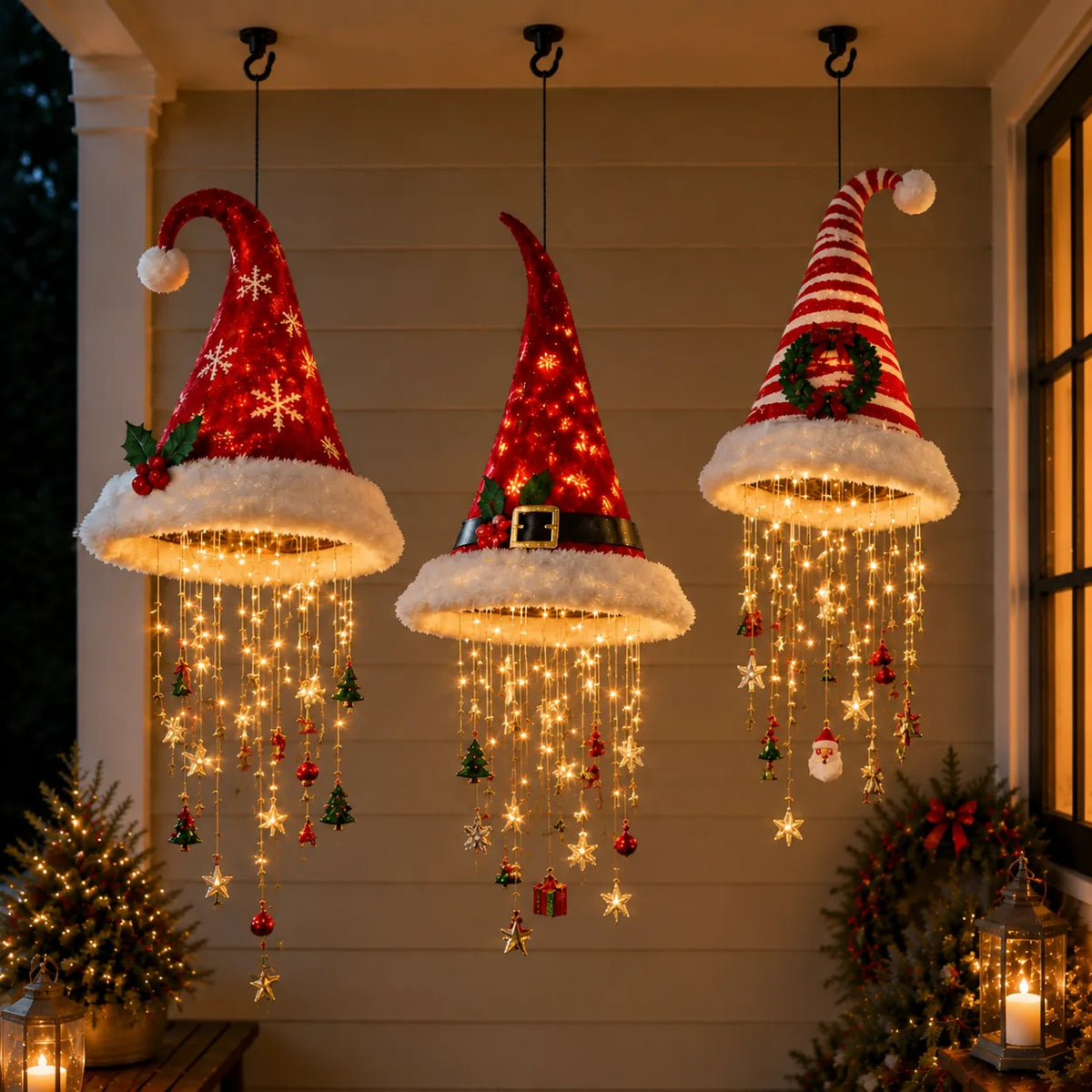 Lighted Santa Hat Hanging Chandelier – 3 Designs