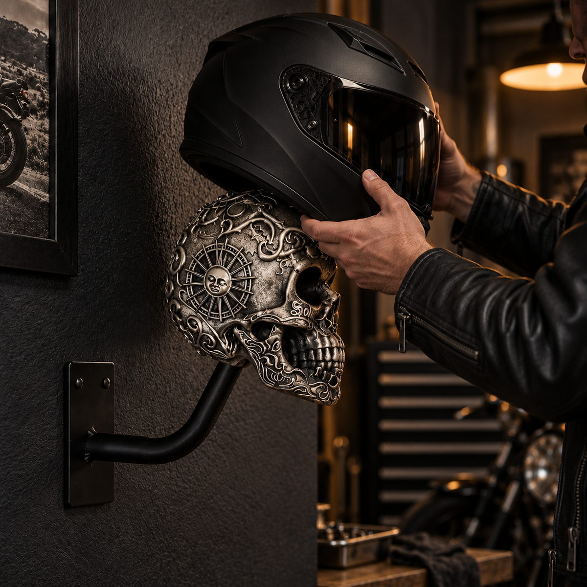 Skull Motorcycle Helmet Wall Mount