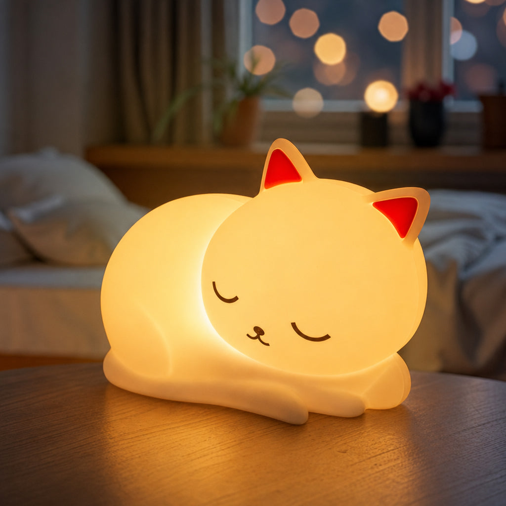 Maetiva® Squishy Silicone Napping Cat LED Night Light - Perfect Gift for Kids and Girls